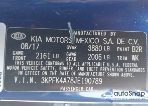 2018 Kia Forte Lx из США, поврежденный, VIN 3KPFK4A78JE190789